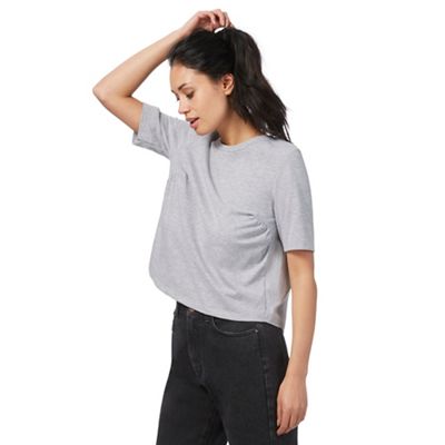 Grey pleated striped back top